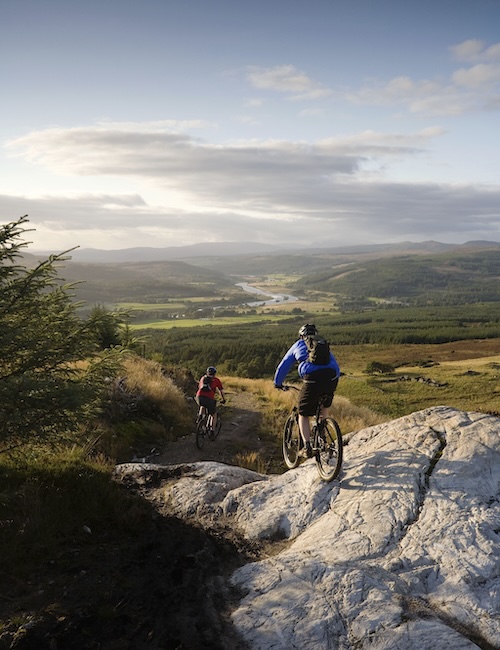 A COUPLE OF MOUNTAIN BIKERS ON THE BLACK ROUTE - PART OF THE BALBLAIR MOUNTAIN BIKE TRAILS (FORESTRY COMMISSION) NEAR BONAR BRIDGE, SUTHERLAND, SEPTEMBER 2008