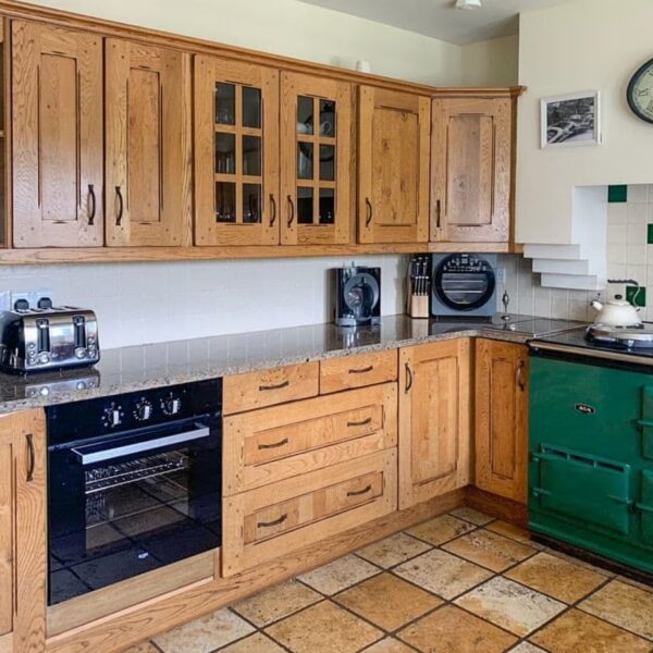 Kitchen, pine cabinets and green aga, Sluice Keeper's Cottage, Dornoch