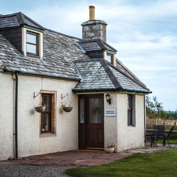 Close up exterior of Grieve's Cottage, Skelbo Dornoch