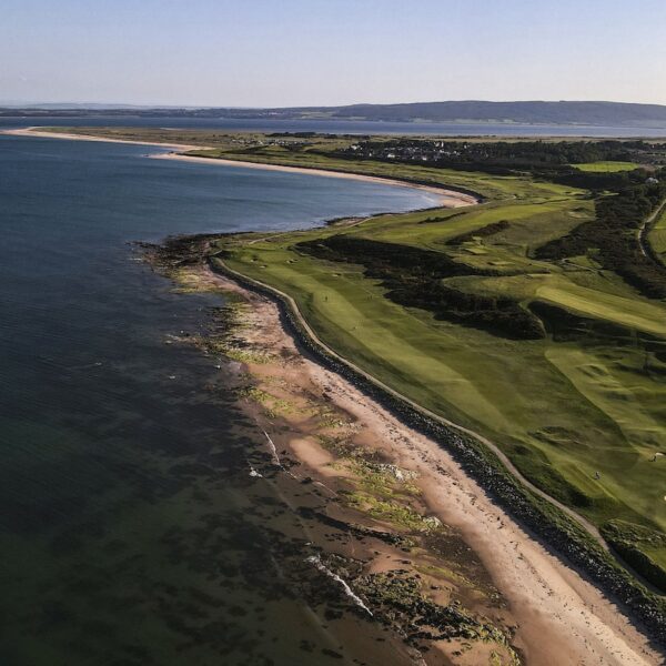 7th par 4,centre, at top of the hill,8th par 4 on the right hand side and 9th par 5 up the left running parallel with the beach at Royal Dornoch, Championship Course during May 2024,Dornoch, Sutherland, Scotland.