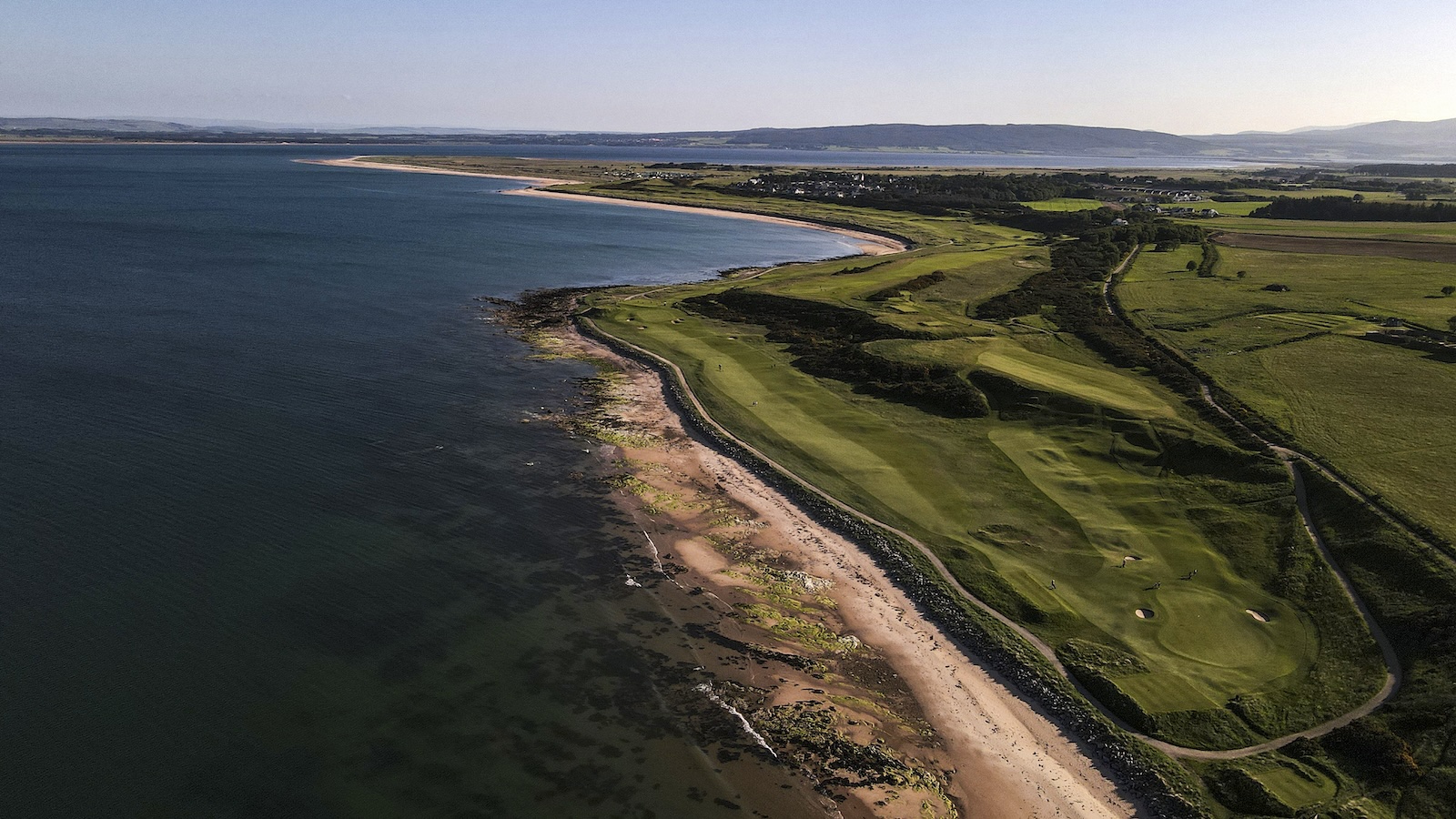 7th par 4,centre, at top of the hill,8th par 4 on the right hand side and 9th par 5 up the left running parallel with the beach at Royal Dornoch, Championship Course during May 2024,Dornoch, Sutherland, Scotland.