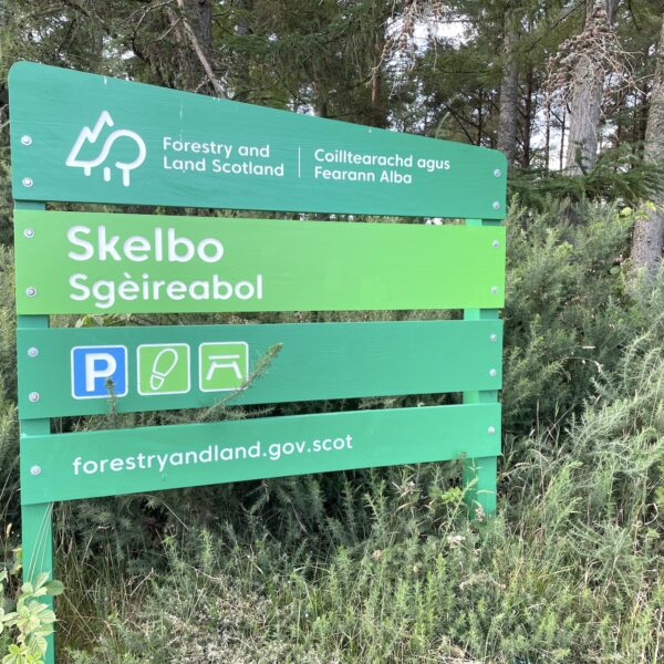 Entrance sign at Skelbo Woods, Dornoch