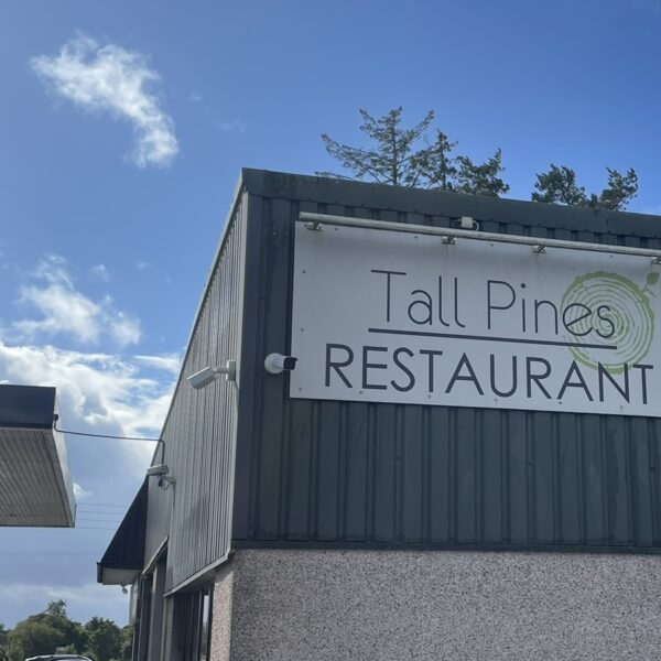 Tall Pines restaurant Dornoch, sign