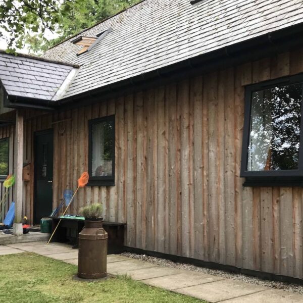 Exterior of The Curling Pond, Dornoch with wooden cladded walls