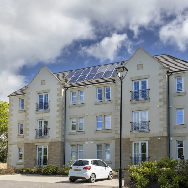 Exterior of Royal Golf Apartments in Dornoch, Highland, on sunny day